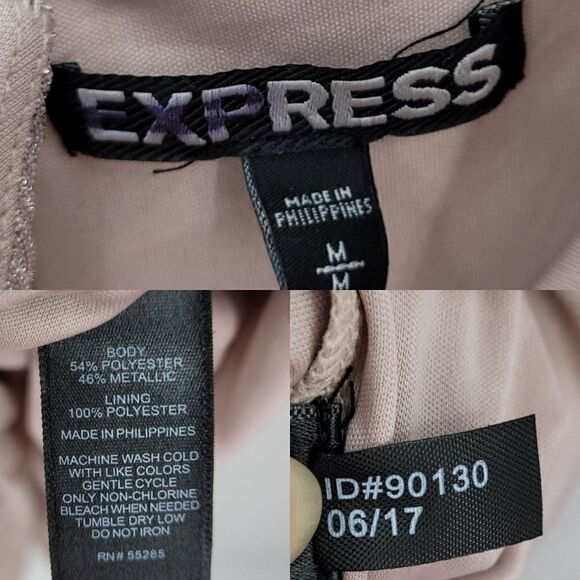 Express Dress Formal Slip Shimmer Strappy Plunging V Double Slit Midi Pink M - Picture 4 of 13
